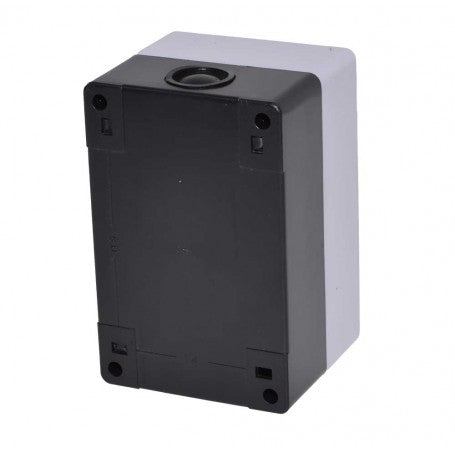 Cutie buton push IP54 vedere spate, intrare cablu laterala si puncte de fixare
