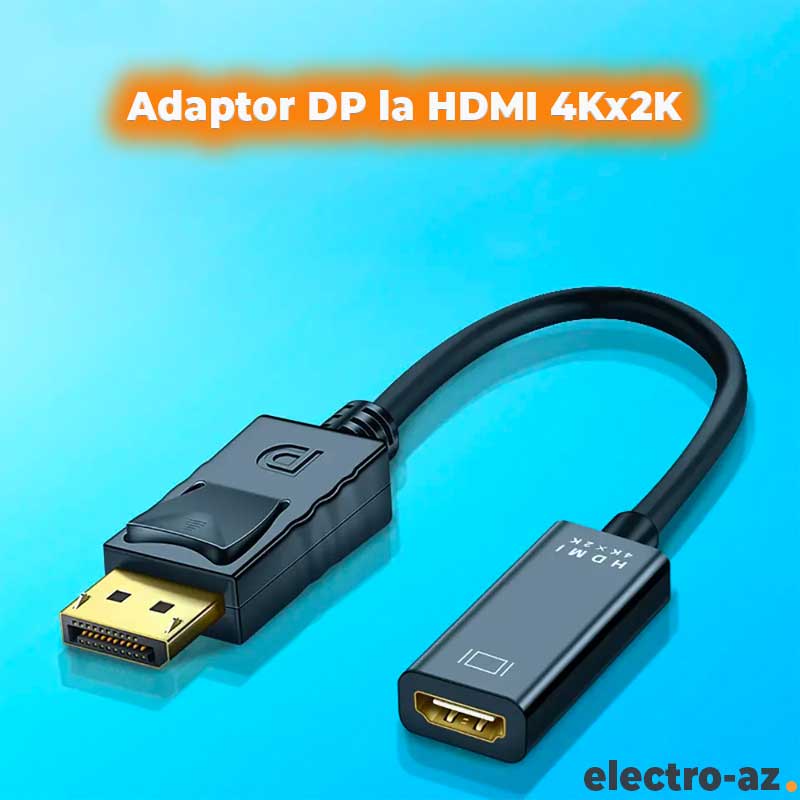 Adaptor DisplayPort tata la HDMI mama 4K x 2K, vedere de ansamblu pe fond albastru