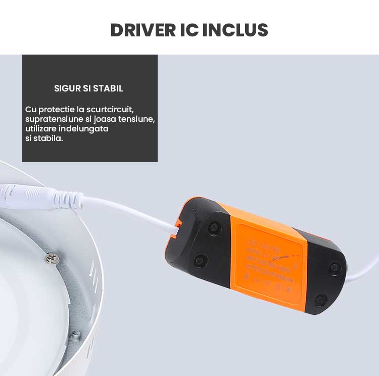 Driver IC inclus pentru aplica LED aparenta, protectie la scurtcircuit si supratensiune