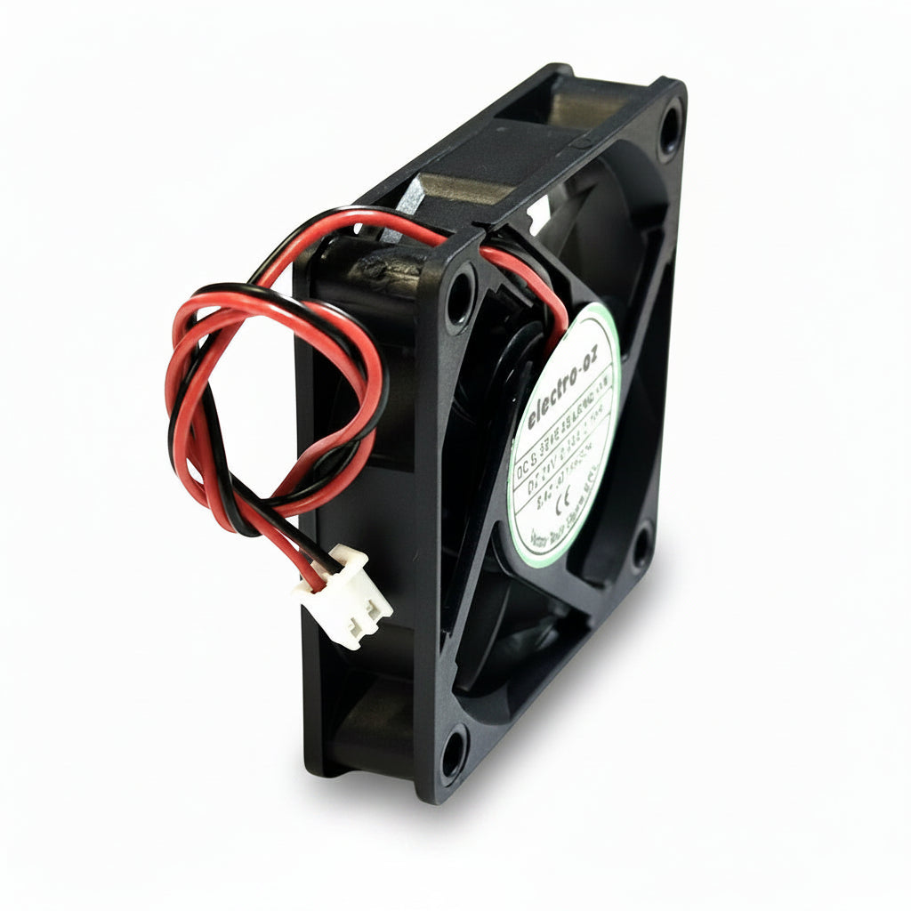 Ventilator DC cooler 60x15 mm, vedere laterala cu cablu rosu-negru si conector 2 pini