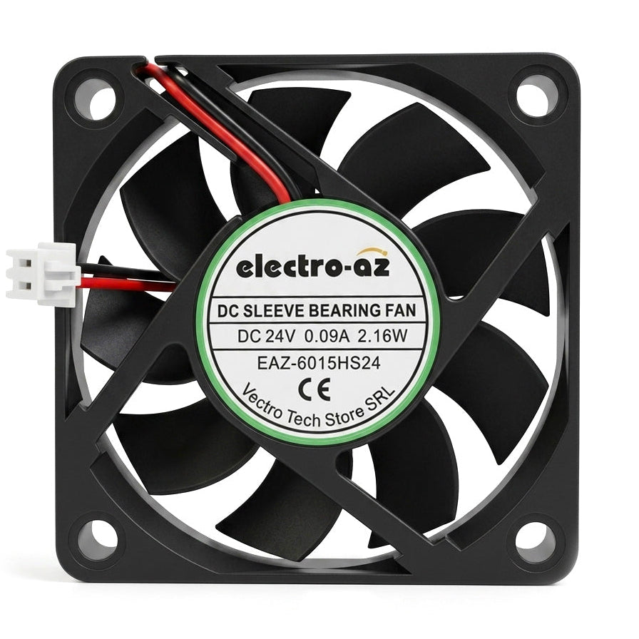 Ventilator DC 24V cooler 60x60x15 mm, 2.16W, sleeve bearing, conector 2 pini, carcasa ABS neagra