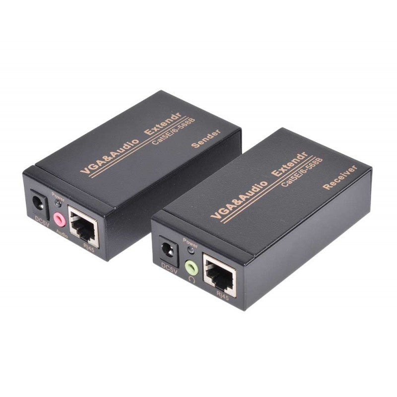 Kit extender VGA audio - transmitator si receptor cu porturi RJ45 si jack audio 3.5mm, alimentare DC5V