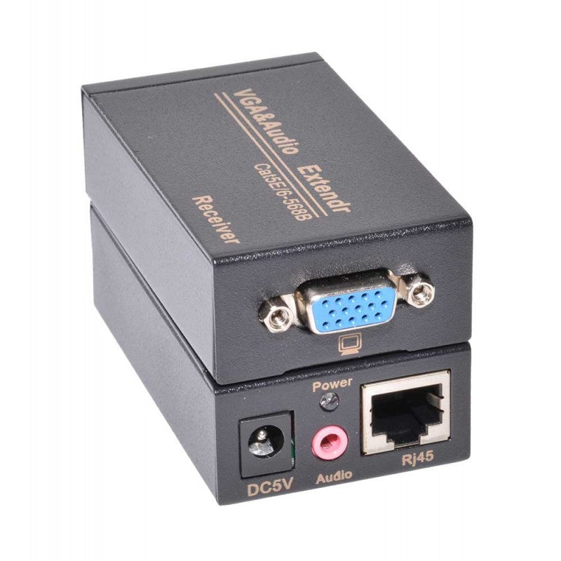 Receptor extender VGA cu port VGA femela, RJ45, jack audio si indicator Power, alimentare DC5V