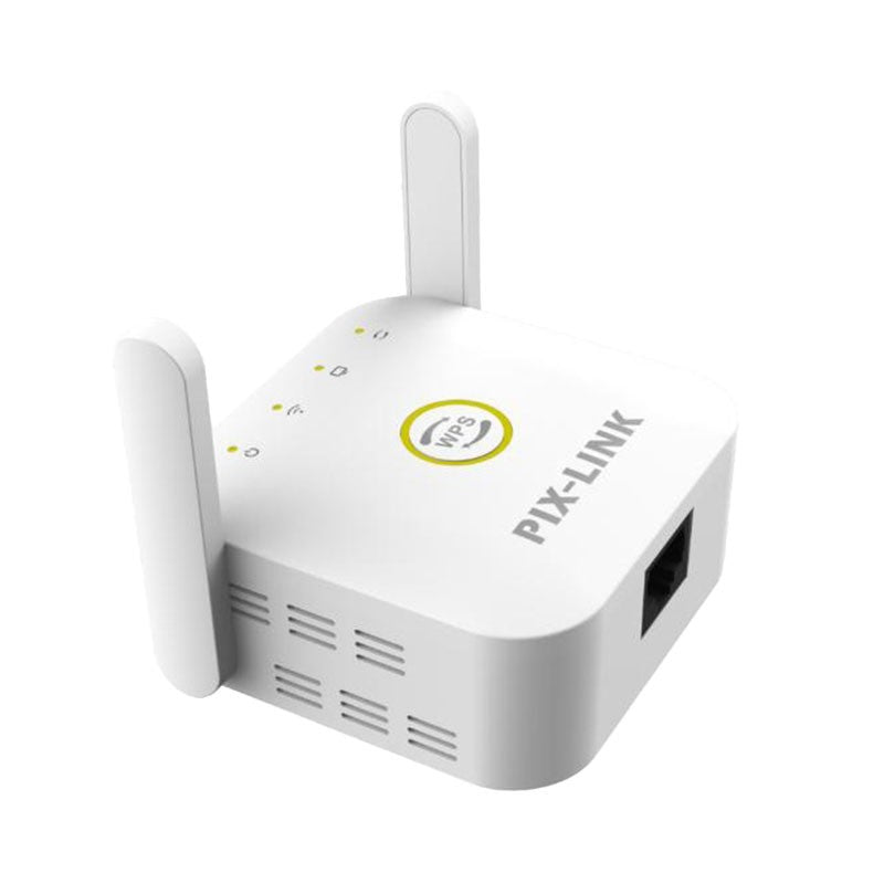 Repetitor WiFi 300Mbps cu 2 antene externe si buton WPS, design compact alb