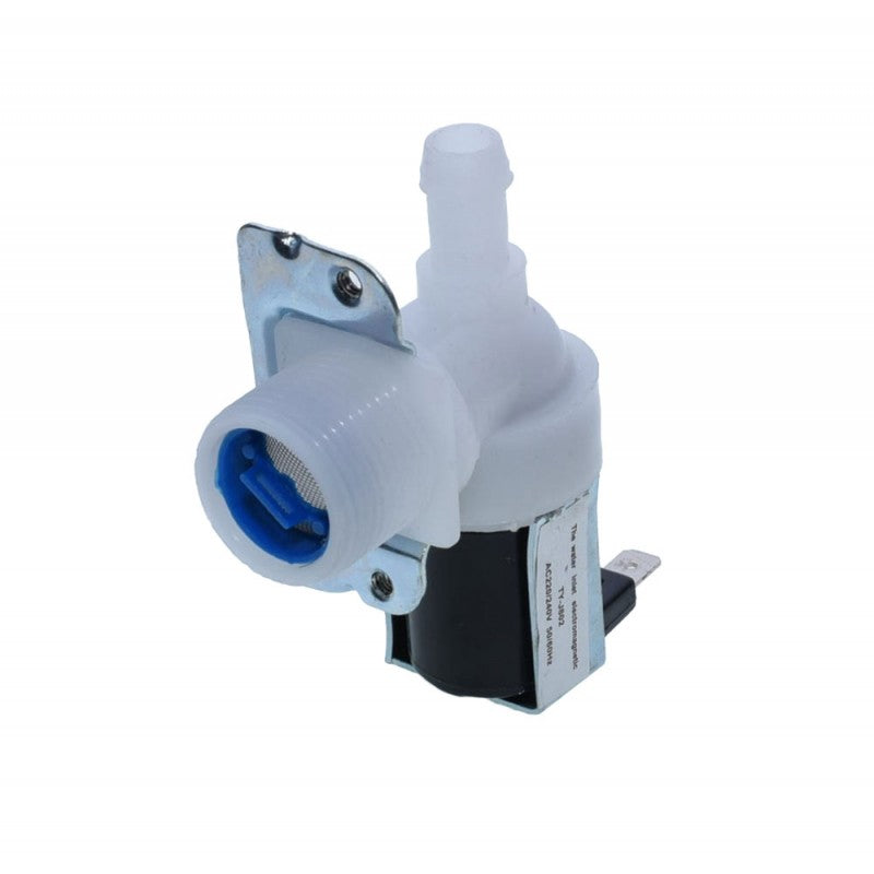 Electrovalva simpla 90 grade cu eticheta tehnica AC220V vizibila si filtru integrat albastru