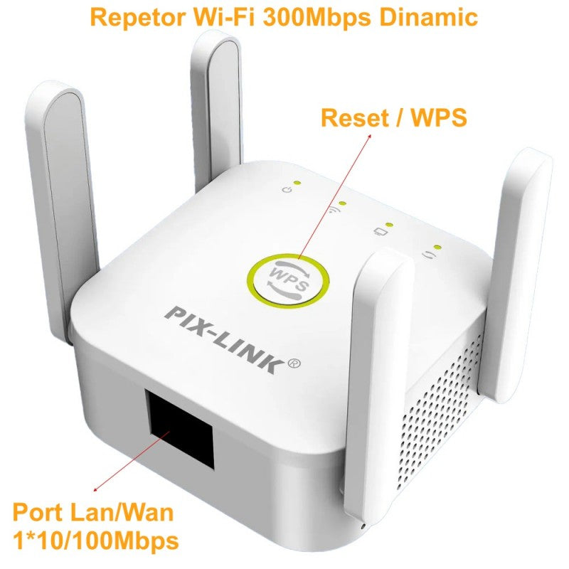Repetor Wi-Fi 300Mbps cu buton WPS, port LAN/WAN 10/100Mbps si 4 antene externe