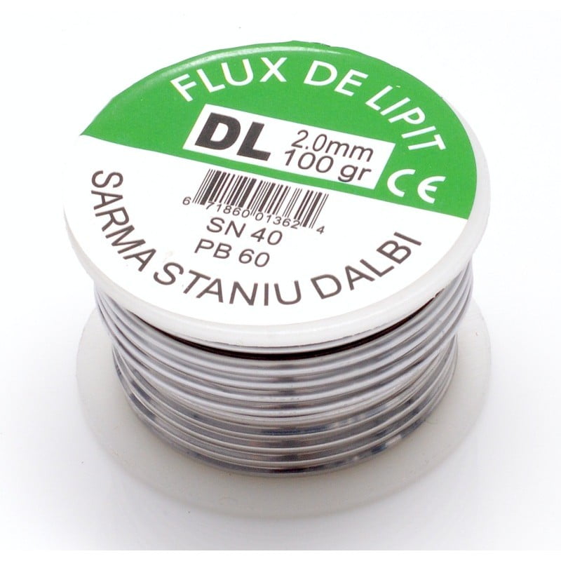 sarma de lipit cu flux integrat, diametru 2mm, 100g, compozitie SN40/PB60, rola pentru lipire electronica