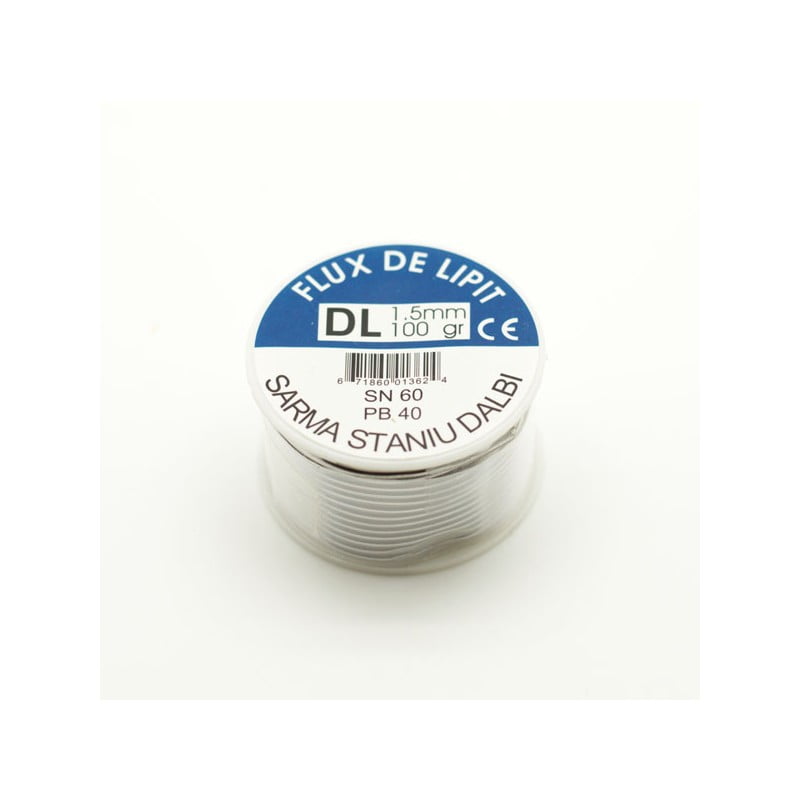Rola de sarma de lipit 1.5mm, 100g, vedere din fata cu eticheta