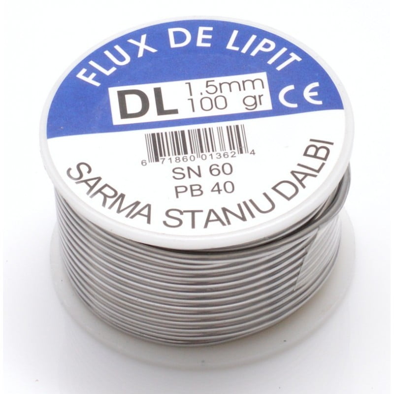 Sarma de lipit cu flux incorporat, aliaj Sn60/Pb40, diametru 1.5mm, 100g, pe rola compacta
