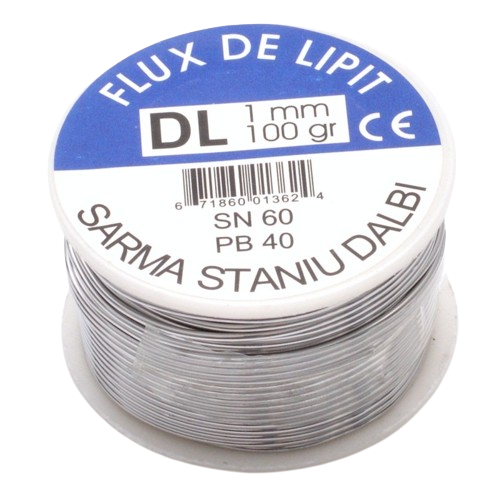 Sarma de lipit cu flux integrat SN60/PB40, diametru 1mm, rola 100g pentru electronica
