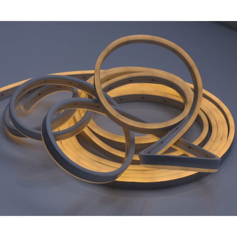 banda neon flexibil iluminata in alb cald, flexibila, modelata in forme circulare