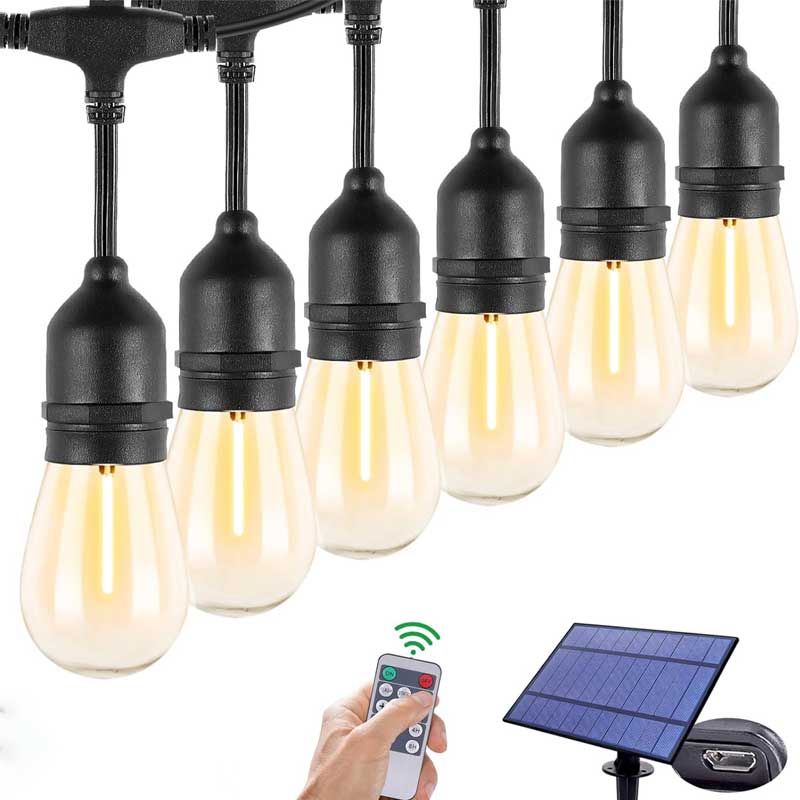 Ghirlanda solara LED 5m, 10 becuri Edison lumina calda 2700K, telecomanda si panou solar incluse