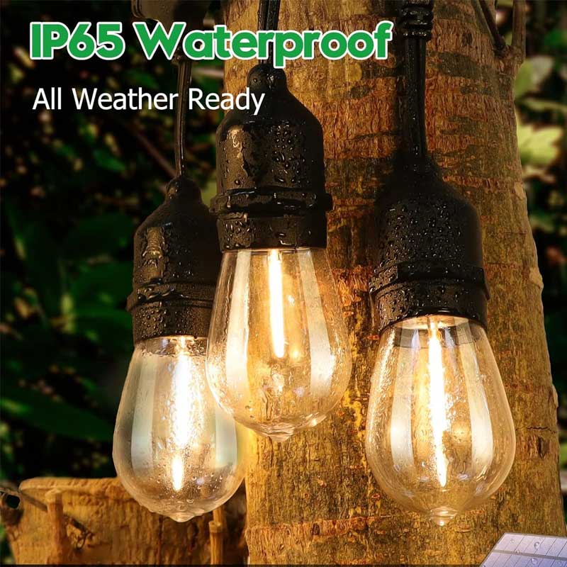 Ghirlanda LED rezistenta la apa IP65, becuri Edison suspendate pe exterior pe vreme ploioasa