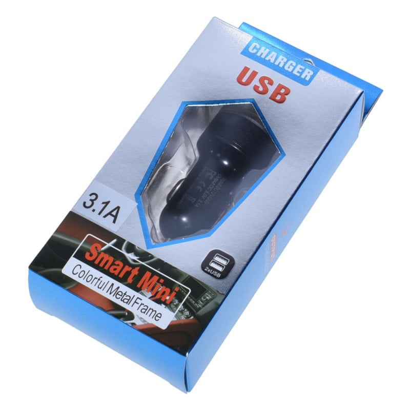 Cutie ambalaj incarcator auto dual USB 3.1A, 2xUSB, Smart Mini Metal Frame, produs nou sigilat