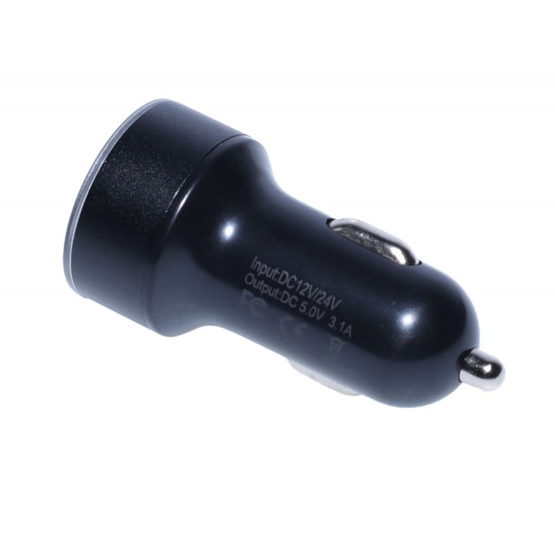 Incarcator auto USB lateral cu inscriptie Input DC12V/24V, Output DC 5.0V 3.1A, carcasa neagra