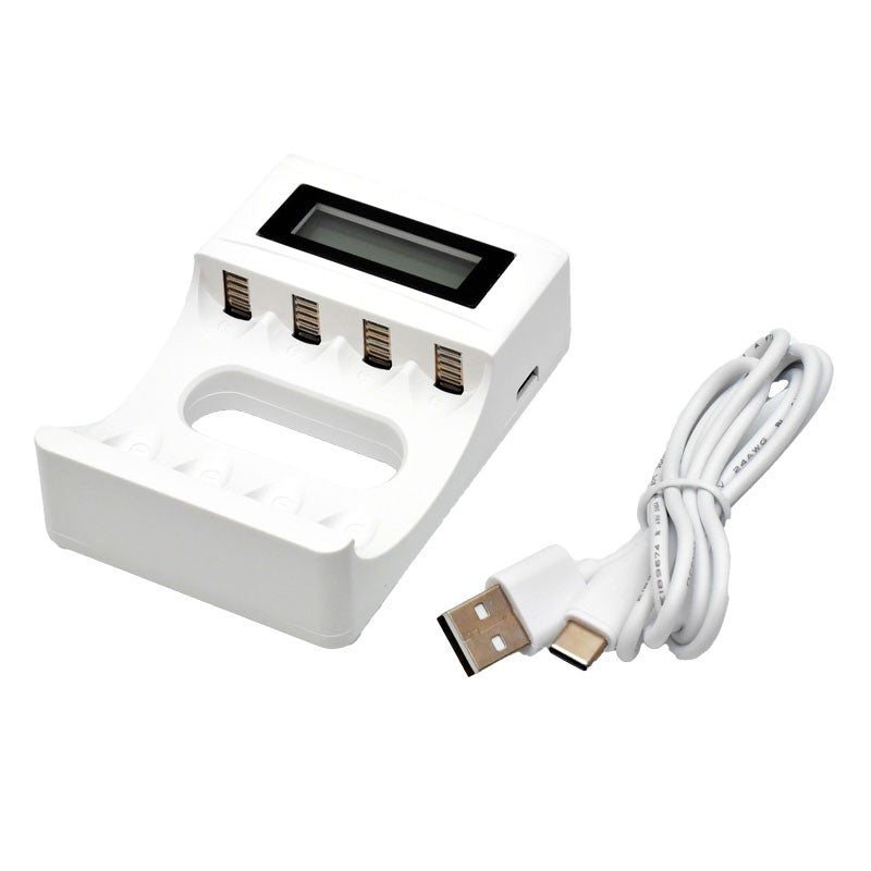 Incarcator acumulatori AA/AAA cu afisaj LCD, intrare 5V 2A USB-C, compatibil Ni-MH/Ni-CD, 4 sloturi
