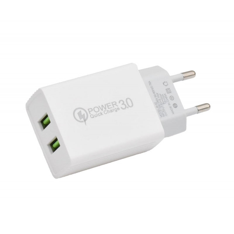 Incarcator retea dual USB 3.1A cu porturi verzi iluminate si tehnologie Quick Charge 3.0