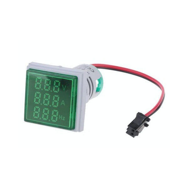 Indicator digital patrat 3 in 1 verde, montaj 22mm, afisaj LED tensiune curent frecventa, vedere laterala