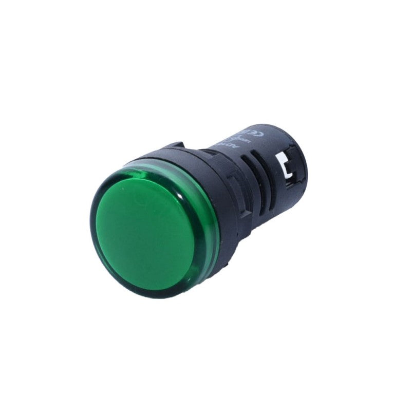 Indicator martor LED verde pentru panou electric, vedere laterala cu sistem de fixare