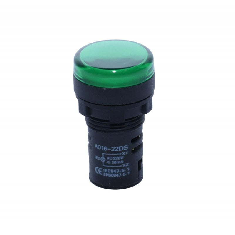 Indicator martor LED 220V, 20mA, vedere frontala cu eticheta tehnica vizibila