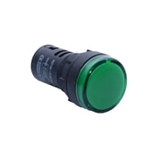 Indicator martor LED verde 220V AC, 20mA, montaj panou 22mm, carcasa neagra cilindrica