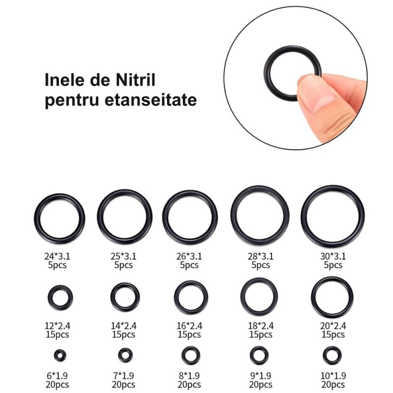 Diagrama dimensiuni inele O-ring nitril, marimi 6x1.9 pana la 30x3.1 mm, 15 tipuri diferite