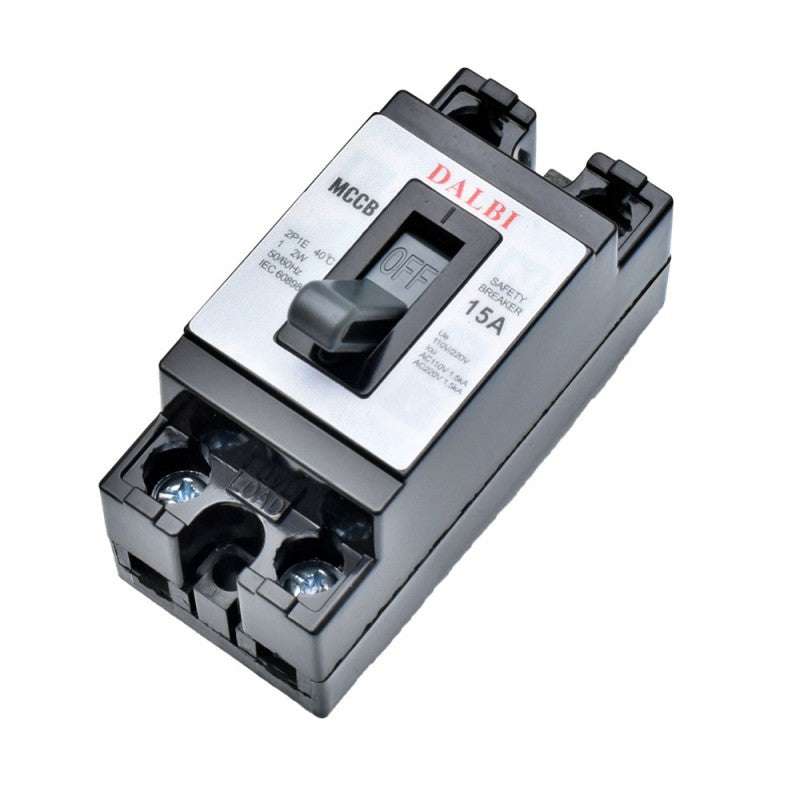 Intrerupator automat MCCB 15A bipolar, vedere laterala stanga cu borne de conectare LINE si LOAD