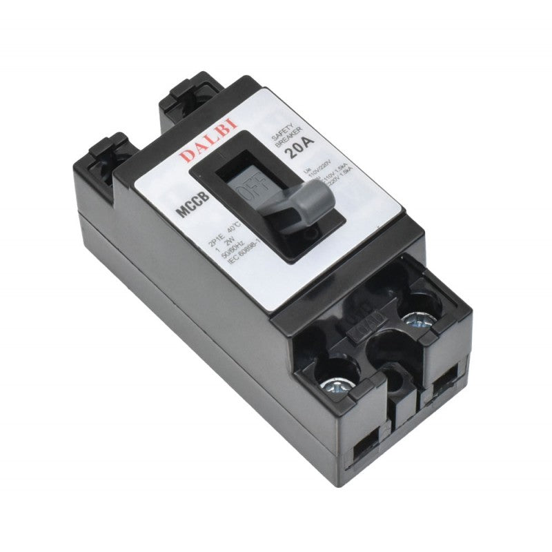 Intrerupator circuit MCCB 20A bipolar 110V-220V AC, carcasa ignifuga, montaj pe suprafata tablou electric