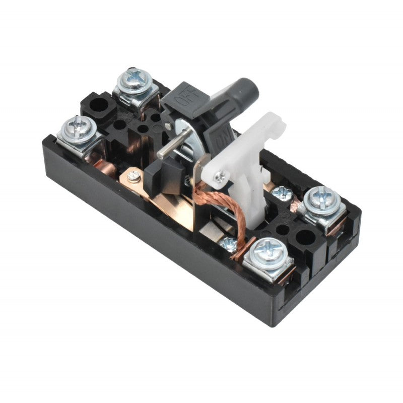 Intrerupator MCCB 20A interior, detaliu mecanism bimetalic si contacte cupru pentru protectie scurtcircuit