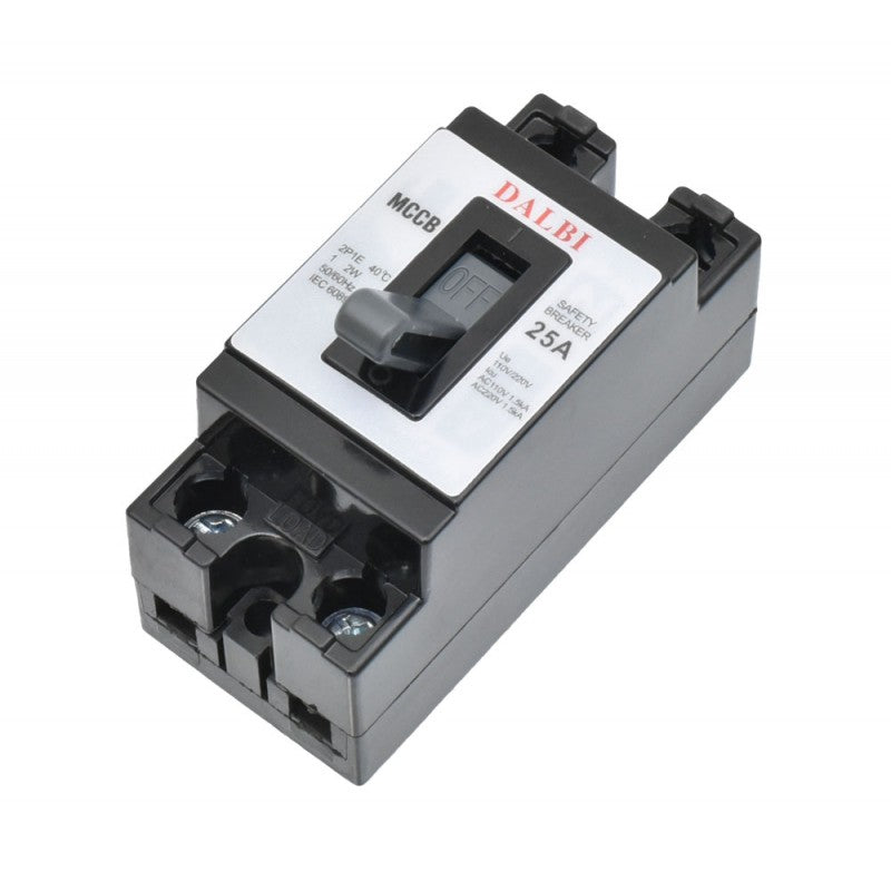 Intrerupator automat MCCB 25A vedere din unghi lateral stanga, borne de conectare vizibile