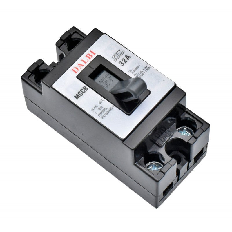 Intrerupator automat MCCB 32A bipolar 110V/220V, montat pe sina, vedere izometrica
