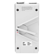 Intrerupator izolator bipolar 2P 35A 440V IP65 waterproof, carcasa ABS alba cu maner ON/OFF
