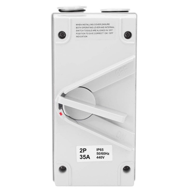 Intrerupator izolator bipolar 2P 35A 440V IP65 waterproof, carcasa ABS alba cu maner ON/OFF