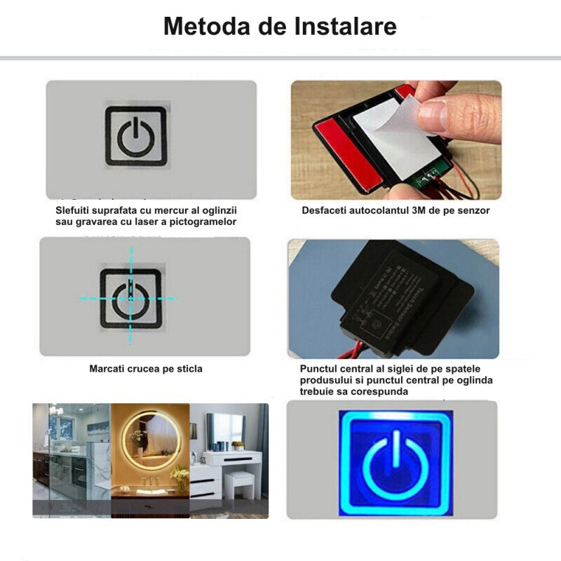Metoda de instalare pas cu pas a senzorului touch pe oglinda LED, cu banda adeziva 3M