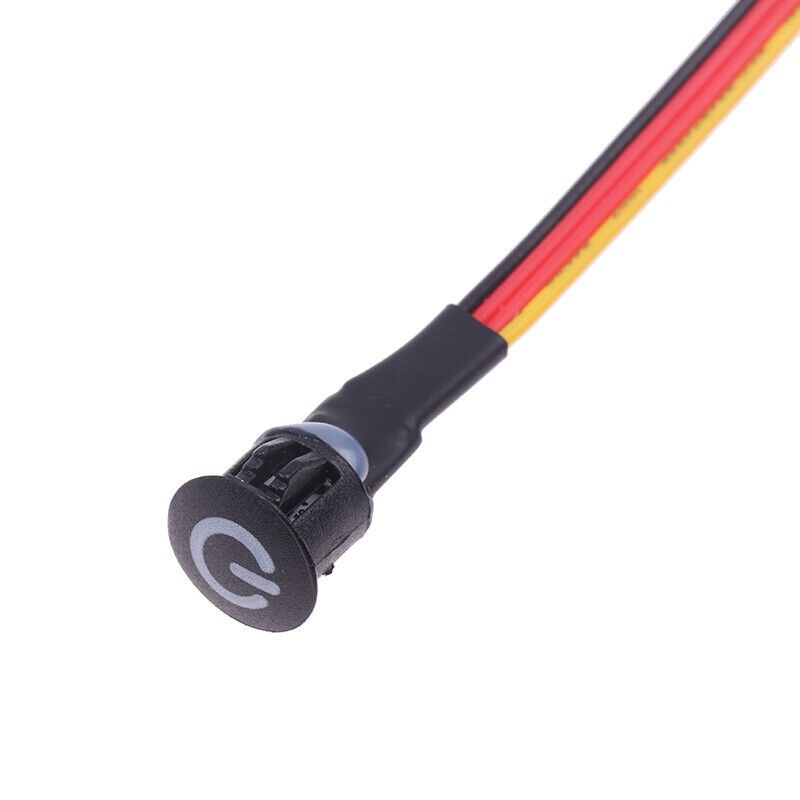 Intrerupator touch 12V, vedere frontala capac 13mm cu simbol power si mufa de fixare