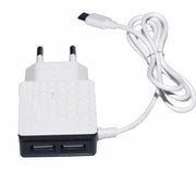 Incarcator retea 220V cu 2 porturi USB si cablu Type-C 1m, putere totala 3,1A, design compact alb