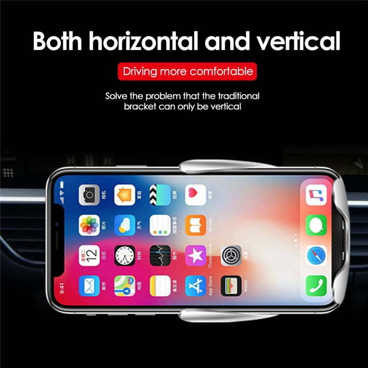 Suport auto wireless cu telefon in pozitie orizontala, rotatie 360 grade, incarcare 10W/7.5W