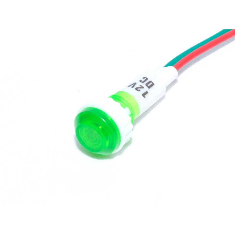 Indicator martor LED verde 12V DC cu fire de conectare 15cm, montaj panou electric