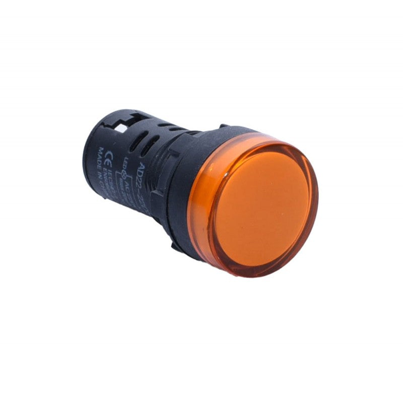 Indicator martor tensiune 220V AC, montaj 22mm, lentila portocalie mata, pentru tablouri electrice industriale