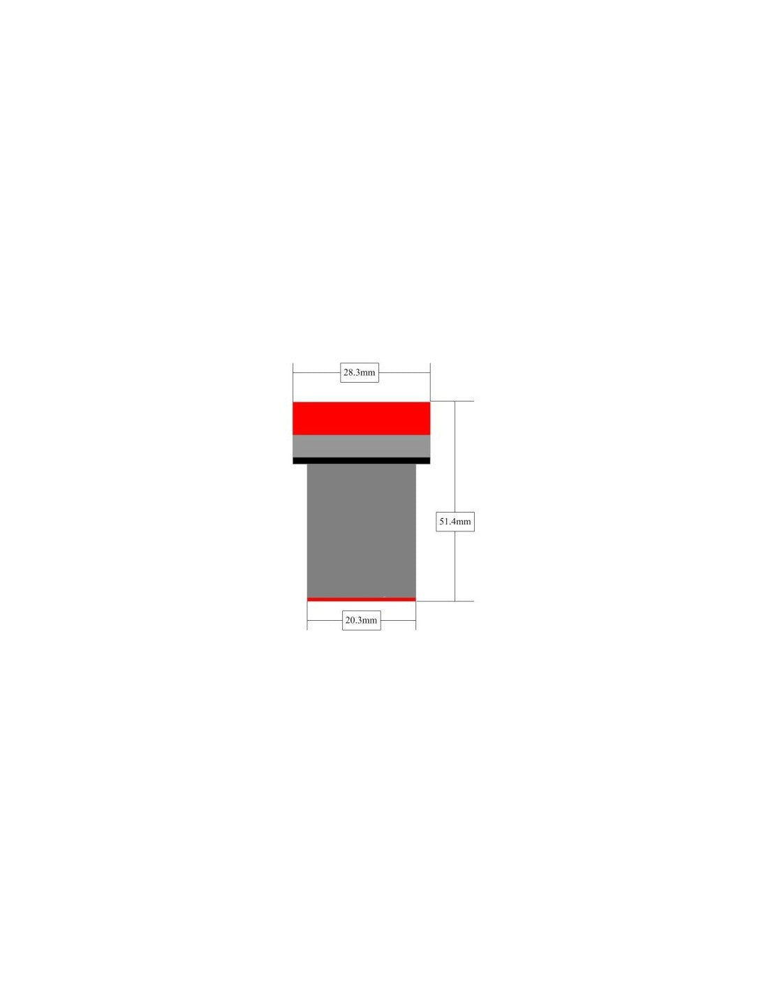 Diagrama dimensiuni indicator buzzer LED: latime 28.3mm, diametru montaj 20.3mm, inaltime 51.4mm