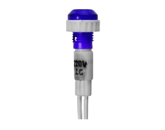 Indicator martor prezenta tensiune 220V, montaj panou 14mm, cap translucid albastru, cu fire conexiune