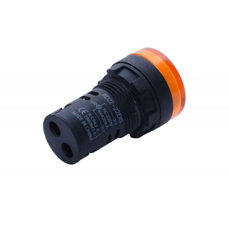 Indicator martor tensiune 220V, vedere spate cu borne de conexiune si detalii tehnice gravate pe carcasa