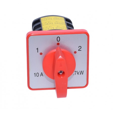 Intrerupator rotativ 1-0-2 vedere frontala, marcaje clare 10A si 1,7kW pe placa