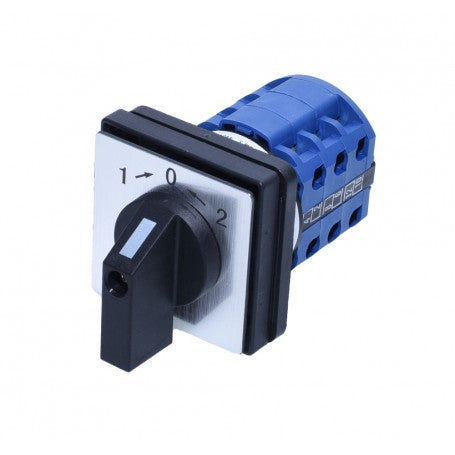 Intrerupator selector rotativ 1-0-2, 20A 440V, cu revenire automata, montaj panou 43mm, IP42
