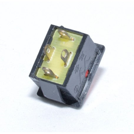 Intrerupator basculant mini, vedere spate cu 4 contacte metalice, 6A 250V AC