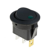 Intrerupator buton ON-OFF cu LED verde, 12V, 20A, montaj panou 22mm, carcasa neagra cu terminale metalice