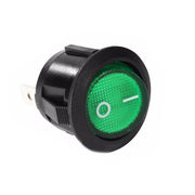 Intrerupator buton rotund ON-OFF cu LED verde, 250V/3A, montaj 20mm, carcasa neagra din plastic tehnic