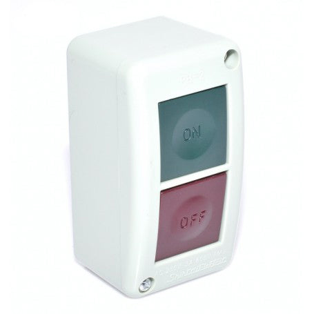 Intrerupator buton push ON/OFF 3A, IP54, carcasa alba cu buton verde ON si rosu OFF, montaj aparent