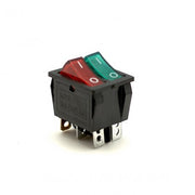 Comutator dublu ON-OFF 6 contacte, 15A 250V, cu LED rosu-verde si montare prin cleme laterale