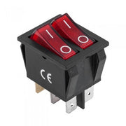 Intrerupator dublu ON-OFF 250V 16A cu LED rosu si 6 contacte, montaj panou 31x25mm, certificare CE